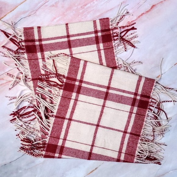 Banana Republic Red and White Plaid Fringe Scarf Wool Angora Blend - Picture 3 of 4
